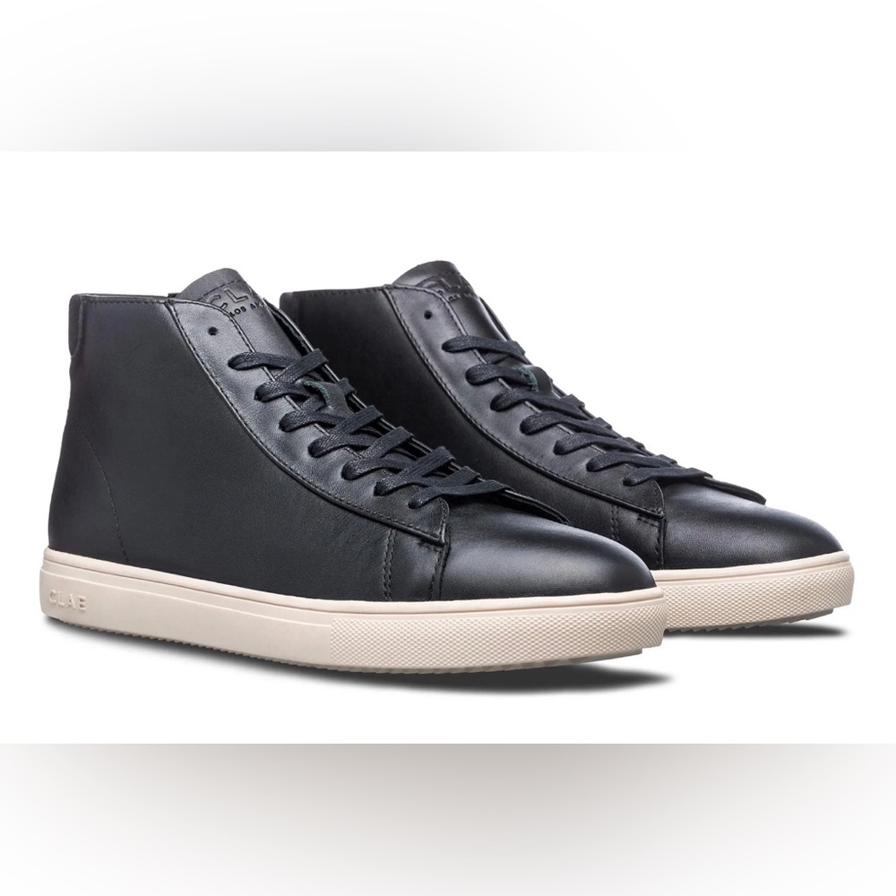 NEW CLAE
Bradley Mid
Black Milled Leather Sneakers
Size 11.5